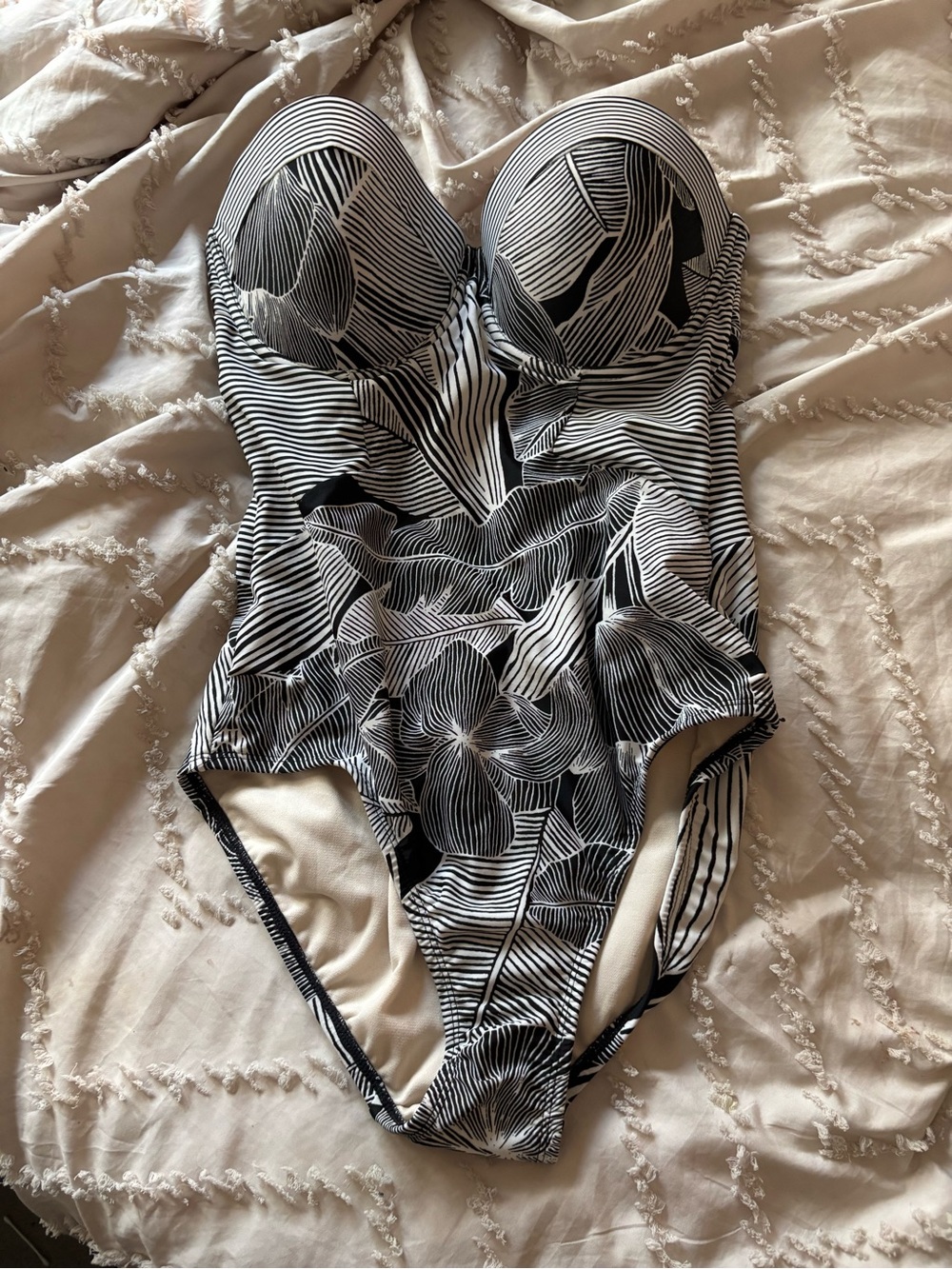 Merona Black & White Floral Strapless One-Piece Swimsuit